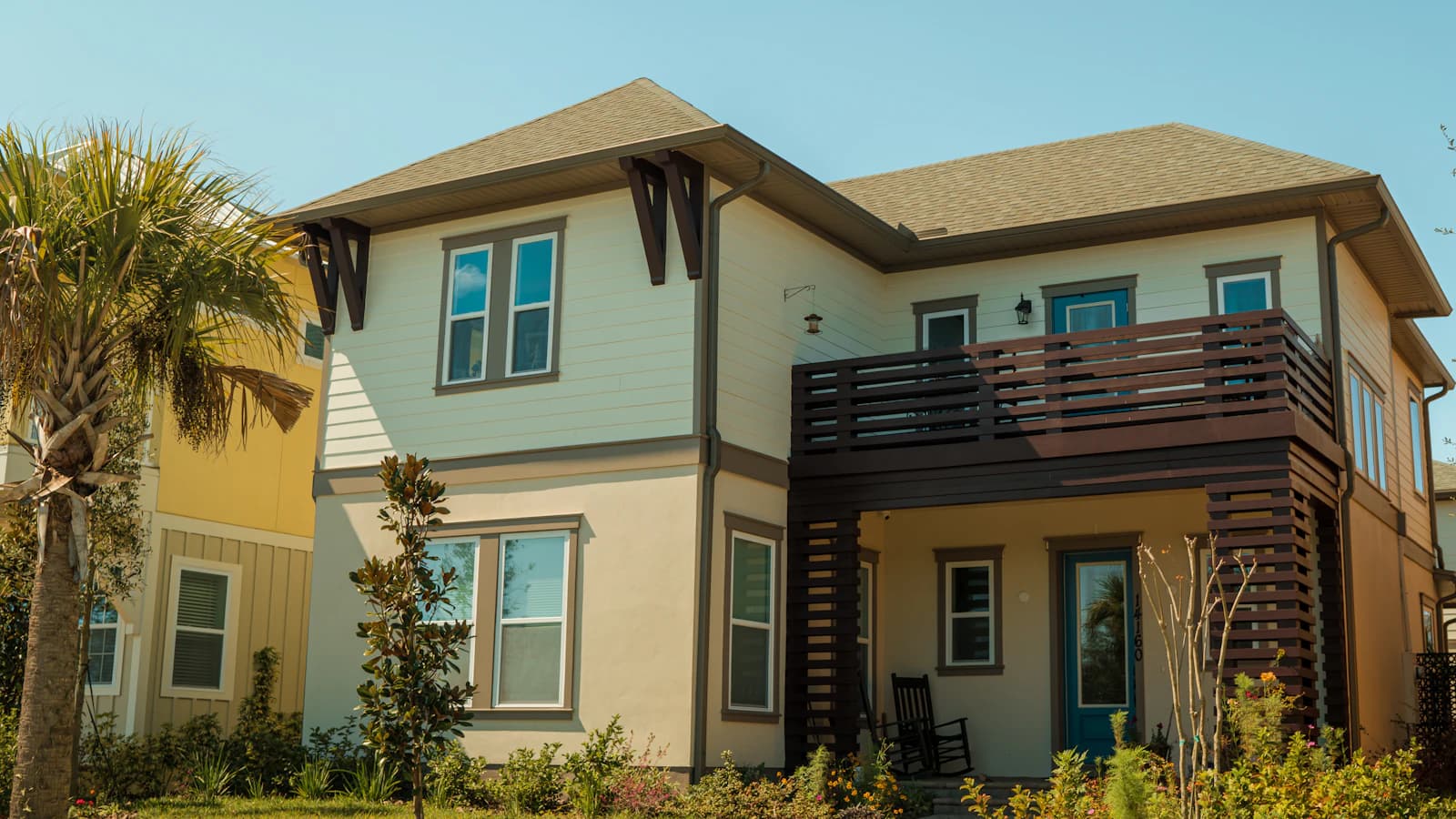 A two-story Florida house with balconies